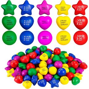 120 PCS التحفيزية لضغوط الكرة الكبيرة كرات ملونة ملهمة الإجهاد تخفيف نقاشات متنوعة كرة القلق 1.57 و 2.2 بوصة لعبة تخفيف الإجهاد الرغوة الصغيرة لمدرسة الأطفال للبالغين (عصرية)