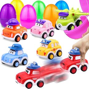 AMENON 6 Pack 3.8" Jumbo Easter Eggs Filled with Pull Back Cars, Easter Eggs with Toys Inside 6 Style Pull Back Car for Kids Toddlers Boys Girls Basket Stuffers Fillers Egg Hunt Party Favors Gifts