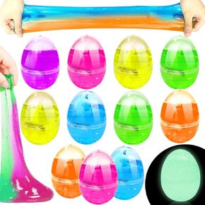 AMENON 12 Pack Easter Eggs Filled with Glow in The Dark Slime Squishies Toys, Easter Basket Essential Stuffers Slime Eggs Stress Relief Fidget Squeeze Toys for Kids Boys Girls Party Favor Gifts