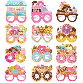 24 PCS Donut Party Paper Eyeglasses, Donut Party Favors Decorations Supplies, Donut Birthday Party Decorations Gifts Photo Booth Props for Kids Boys Girls