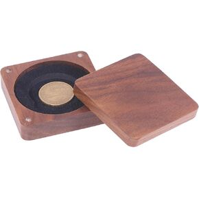 CHGCRAFT Walnut Wood Challenge Badge Display Box Single Badge Display Case Commemorative Badges Medals Silver Dollar Badges Storage Box Internal Red, 2.8x2.8x0.98inch, Saddle Brown