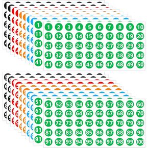 20 ورقة 1-100 ملصقات الأرقام ، Sourceton 2000 PCS ملصقات ملونة 1 بوصة ملصقات الأرقام المتتالية للفينب