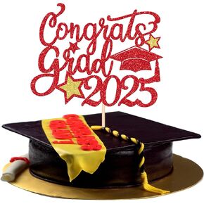 1 PCS Class of 2025 Cake Topper Black Glitter Congrats Grad Cap Diploma 2025 Cake Pick for 2025 Thream Teep Party Cake Decorations Supplies Blue