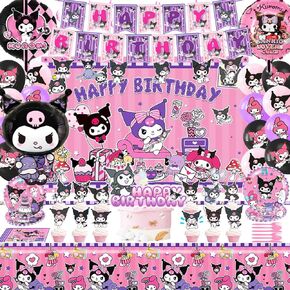 Kawaii Birthday Supplies Party Decorations, Kawaii Party Supplies Including Backdrop, Birthday Banner, Balloons, Tablecloth, Hanging Swirls, Cake Toppers, Forks, Plates and Napkins for Cute Party