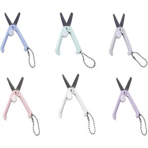 Pokinge 6 Packs Mini Scissors ، مقص قابل للطي محمول مع سلسلة مفاتيح مقصات مقصات متعددة الوظائف من الفولاذ المقصود من السلسلة الرئيسية لقطع الصياغة (6 ألوان)