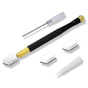 Glass Cutter Kit, 5PCS Pencil Glass Cutters 6-12mm, Glass Cutting Tool with Oil Feed, Mirror Cutting Tool for Glass Cutting/Tiles/Mirror/Mosaic/Window