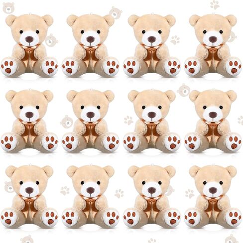 12 Pcs Mother's Day Mini Bears 4 Inch Small Pink Bear Bulk for Baby Shower Tiny Plush Stuffed Animal Toys Soft Doll for Her Him Graduation Birthday Gender Reveal Keychain DIY in Saudi Arabia