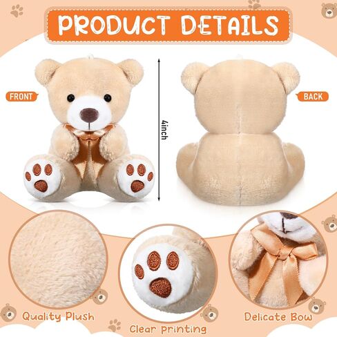 12 Pcs Mother's Day Mini Bears 4 Inch Small Pink Bear Bulk for Baby Shower Tiny Plush Stuffed Animal Toys Soft Doll for Her Him Graduation Birthday Gender Reveal Keychain DIY in Saudi Arabia