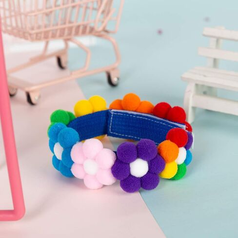 2PCS Dog Cat Collar Rainbow Hairball Flower Velcro Pet Necklace Cute Neck Strap for Pet Costume Supplies in Kuwait
