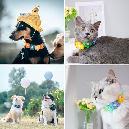 2PCS Dog Cat Collar Rainbow Hairball Flower Velcro Pet Necklace Cute Neck Strap for Pet Costume Supplies in Kuwait