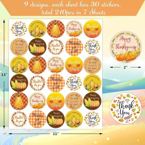 Fall Sticker Happy Thanksgiving Stickers Thank You Holidays Labels 210Pcs 7 Sheets in Saudi Arabia