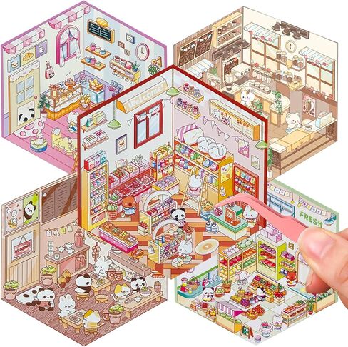 5-Sets DIY 3D House Stickers, Make Your Own Sticker Therapy 3D Scenes for Adults Kids, Cute 3D Korean Cartoon Scene Stickers for Relief Stress Pass The Time (Life Food Series) in Saudi Arabia