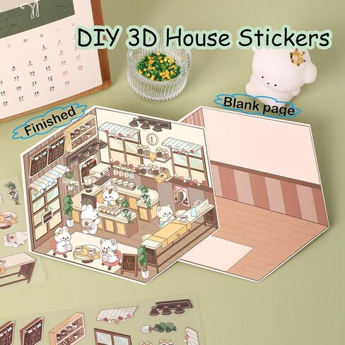 5-Sets DIY 3D House Stickers, Make Your Own Sticker Therapy 3D Scenes for Adults Kids, Cute 3D Korean Cartoon Scene Stickers for Relief Stress Pass The Time (Life Food Series) in Saudi Arabia