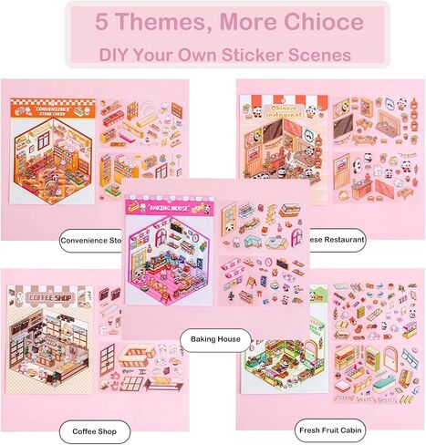 5-Sets DIY 3D House Stickers, Make Your Own Sticker Therapy 3D Scenes for Adults Kids, Cute 3D Korean Cartoon Scene Stickers for Relief Stress Pass The Time (Life Food Series) in Saudi Arabia