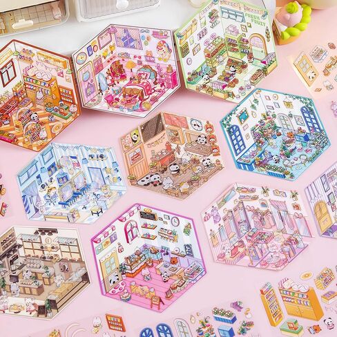 5-Sets DIY 3D House Stickers, Make Your Own Sticker Therapy 3D Scenes for Adults Kids, Cute 3D Korean Cartoon Scene Stickers for Relief Stress Pass The Time (Life Food Series) in Saudi Arabia