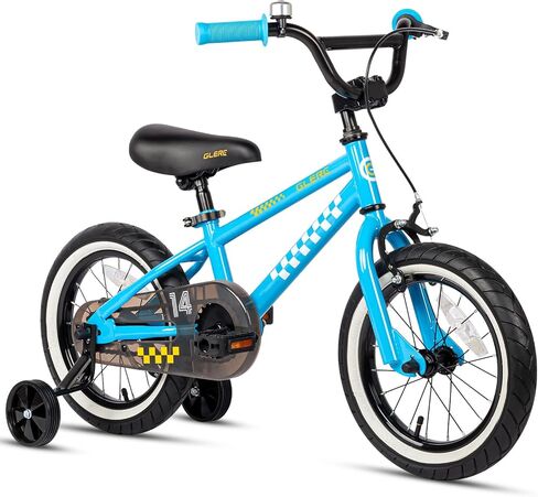 دراجة أطفال طراز BMX مقاس 12-18 بوصة من Glerc NuNu لعمر 1-8 سنوات مع عجلات تدريب وواقي سلسلة مغلق، ألوان متعددة in Kuwait