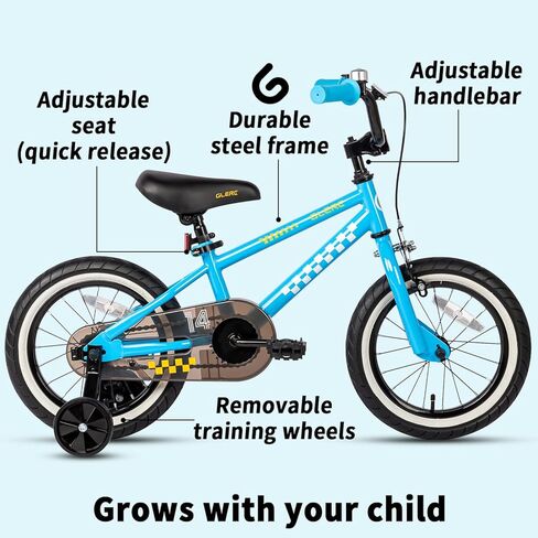 دراجة أطفال طراز BMX مقاس 12-18 بوصة من Glerc NuNu لعمر 1-8 سنوات مع عجلات تدريب وواقي سلسلة مغلق، ألوان متعددة in Kuwait