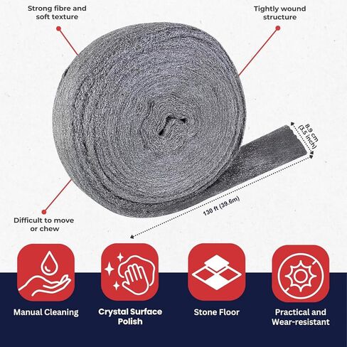 Steel Wool Reel 3.5 in x 115 ft - Fine Grade #0 - Metal Protector, Rust Remover, Multi-Purpose Steel Wool Fabric Roll (5 Lbs (2.27 kg)) in Saudi Arabia