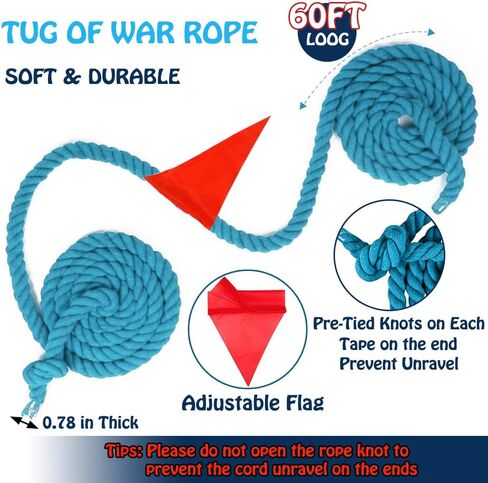 60 Feet Tug of War Rope for Kids and Adults, Outdoor Games Summer Outdoors Yard Backyard Camping Lawn Games for Field Day Family Reunion Birthday Party Team Building Activities Carnival Games in Saudi Arabia