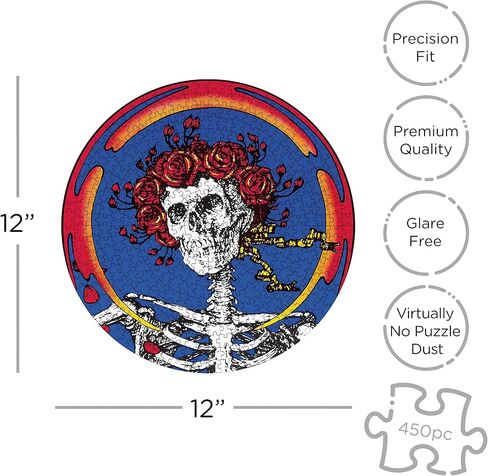 AQUARIUS Grateful Dead Skull & Roses Record Disc Puzzle (450 Piece Jigsaw Puzzle) - Glare Free - Precision Fit - Officially Licensed Merchandise & Collectibles - 12x12 in in Saudi Arabia