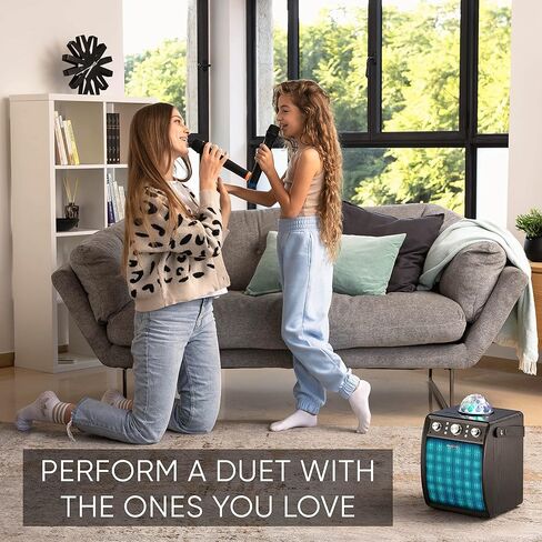 آلة كاريوكي ماسينجو للبالغين والأطفال مع 2 ميكروفونات لاسلكية، مجموعة نظام مكبر صوت محمول للغناء PA مع 2 ميكروفونات بلوتوث، وأضواء حفلات كرة ديسكو وكابل تلفزيون، أوستيناتو M7 in Kuwait