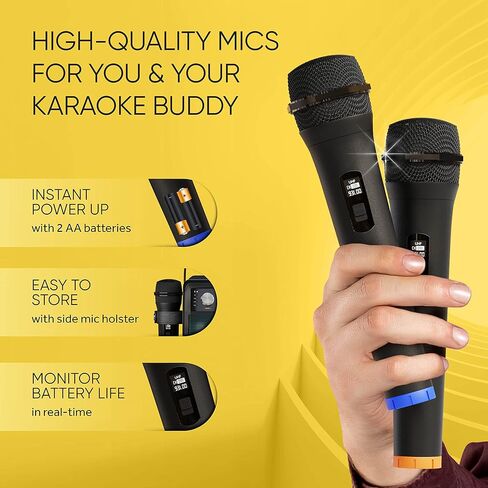 آلة كاريوكي ماسينجو للبالغين والأطفال مع 2 ميكروفونات لاسلكية، مجموعة نظام مكبر صوت محمول للغناء PA مع 2 ميكروفونات بلوتوث، وأضواء حفلات كرة ديسكو وكابل تلفزيون، أوستيناتو M7 in Kuwait