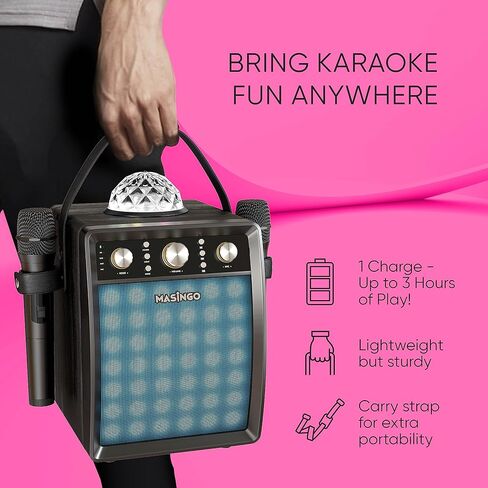 آلة كاريوكي ماسينجو للبالغين والأطفال مع 2 ميكروفونات لاسلكية، مجموعة نظام مكبر صوت محمول للغناء PA مع 2 ميكروفونات بلوتوث، وأضواء حفلات كرة ديسكو وكابل تلفزيون، أوستيناتو M7 in Kuwait