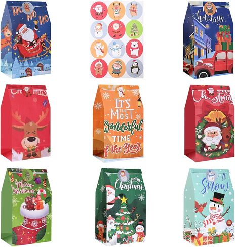 Christmas Treat Bags - 24 pcs Christmas Paper Treat Bags, Premium Christmas Candy Bags Treat Bags, Small Christmas Gift Bags, Christmas Goodies Bags for Party Favors, School Events, Christmas Party in Saudi Arabia