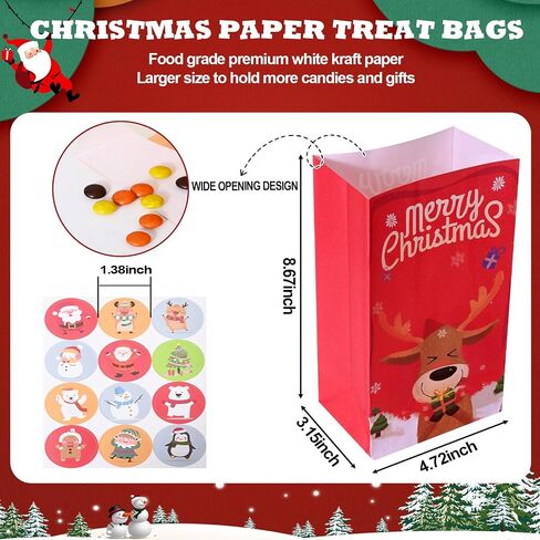 Christmas Treat Bags - 24 pcs Christmas Paper Treat Bags, Premium Christmas Candy Bags Treat Bags, Small Christmas Gift Bags, Christmas Goodies Bags for Party Favors, School Events, Christmas Party in Saudi Arabia