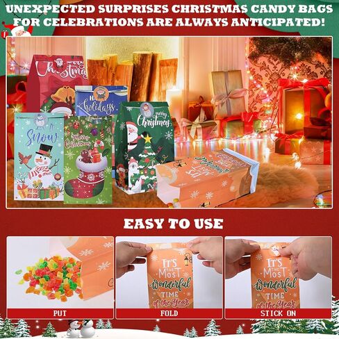 Christmas Treat Bags - 24 pcs Christmas Paper Treat Bags, Premium Christmas Candy Bags Treat Bags, Small Christmas Gift Bags, Christmas Goodies Bags for Party Favors, School Events, Christmas Party in Saudi Arabia