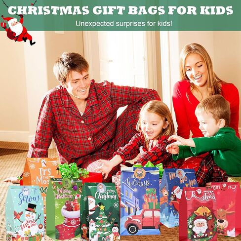 Christmas Treat Bags - 24 pcs Christmas Paper Treat Bags, Premium Christmas Candy Bags Treat Bags, Small Christmas Gift Bags, Christmas Goodies Bags for Party Favors, School Events, Christmas Party in Saudi Arabia