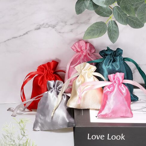 uxcell 15pcs Beige Satin Gift Bags with Drawstring, 3.5" x 2.8" Party Favor Bags Wedding Favor Bags Jewelry Drawstring Pouch Mini Gift Wrap Bags for Wedding Birthday Candy in Saudi Arabia