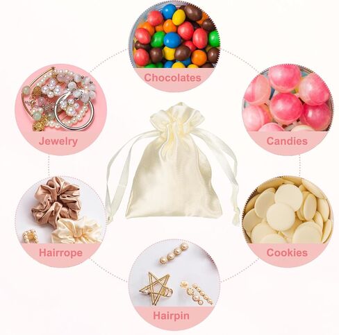 uxcell 15pcs Beige Satin Gift Bags with Drawstring, 3.5" x 2.8" Party Favor Bags Wedding Favor Bags Jewelry Drawstring Pouch Mini Gift Wrap Bags for Wedding Birthday Candy in Saudi Arabia