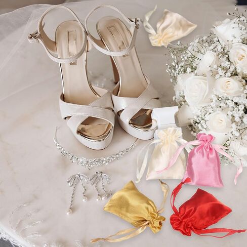 uxcell 15pcs Beige Satin Gift Bags with Drawstring, 3.5" x 2.8" Party Favor Bags Wedding Favor Bags Jewelry Drawstring Pouch Mini Gift Wrap Bags for Wedding Birthday Candy in Saudi Arabia