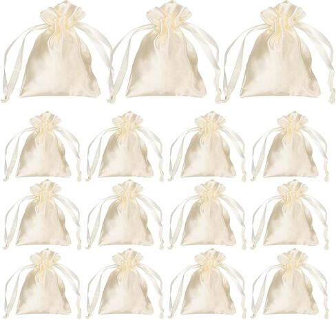 uxcell 15pcs Beige Satin Gift Bags with Drawstring, 3.5" x 2.8" Party Favor Bags Wedding Favor Bags Jewelry Drawstring Pouch Mini Gift Wrap Bags for Wedding Birthday Candy in Saudi Arabia