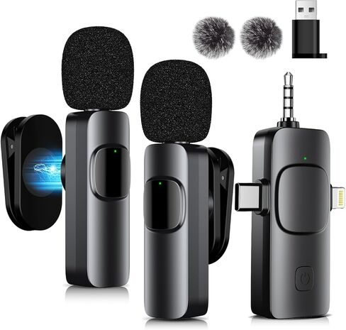 Wireless Lavalier Microphone for iPhone, Mini Microphone with Active Noise Cancellation, Magnetic Lapel Microphone for TikTok, YouTube, Video Vlog, Interviews, Live Streaming (A1) in Saudi Arabia