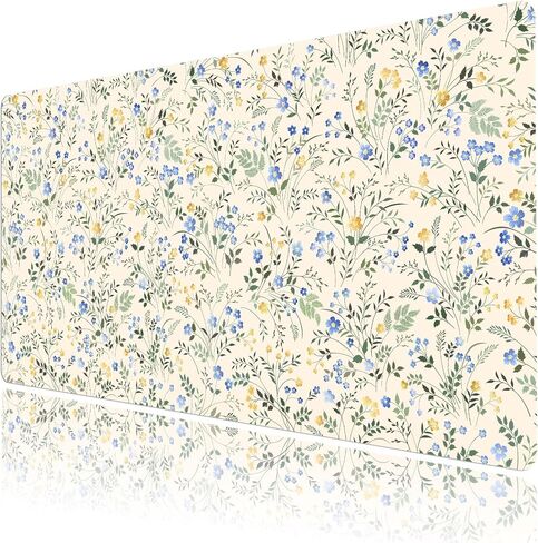LB Blue Floral Mouse Pad Green Plant Leaf on Beige Desk Mat for Keyboard and Mouse Desk Pad Large Gaming Mousepad Rubber Base Mouse Pad for Desk Gaming Office Computer Laptop and Home, 31.5x15.7 inch in Saudi Arabia