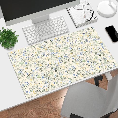 LB Blue Floral Mouse Pad Green Plant Leaf on Beige Desk Mat for Keyboard and Mouse Desk Pad Large Gaming Mousepad Rubber Base Mouse Pad for Desk Gaming Office Computer Laptop and Home, 31.5x15.7 inch in Saudi Arabia