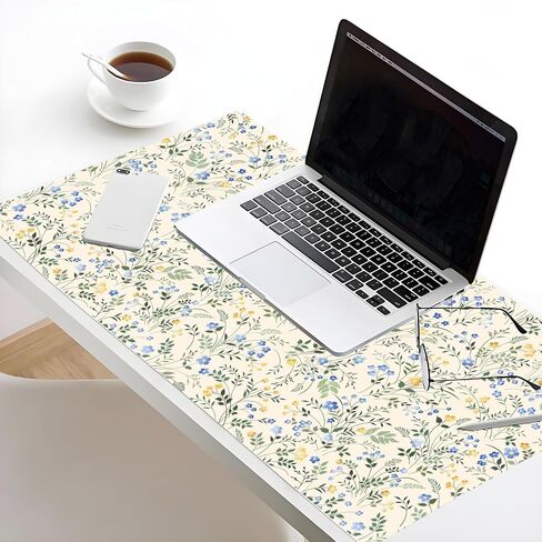 LB Blue Floral Mouse Pad Green Plant Leaf on Beige Desk Mat for Keyboard and Mouse Desk Pad Large Gaming Mousepad Rubber Base Mouse Pad for Desk Gaming Office Computer Laptop and Home, 31.5x15.7 inch in Saudi Arabia