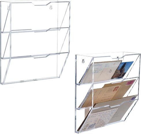 MyGift Wall Mounted 3 Tier Clear Premium Acrylic Letter Rack Mail Organizer, Office and Entryway Bills Postcards Brochure Holder Vertical Storage Rack in Saudi Arabia