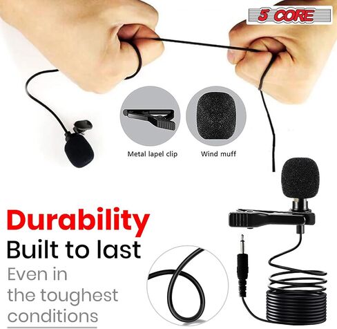 5 CORE Professional Omnidirectional Lavalier Microphone 3.5mm Clip-On Lapel Mic for Smartphone DSLR Camera PC Interview Video Camcorders Audio Recorder CM Mob 2M in Kuwait