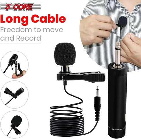 5 CORE Professional Omnidirectional Lavalier Microphone 3.5mm Clip-On Lapel Mic for Smartphone DSLR Camera PC Interview Video Camcorders Audio Recorder CM Mob 2M in Kuwait