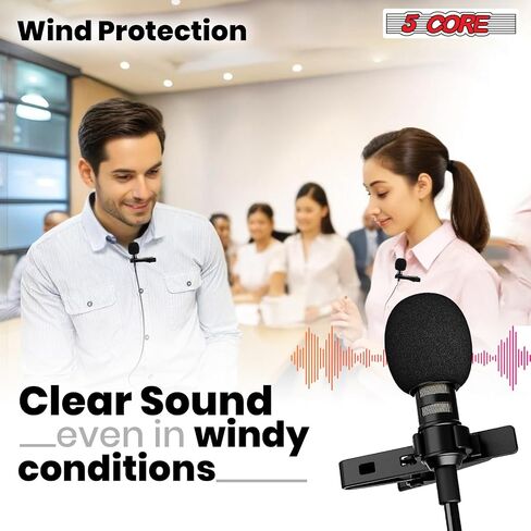 5 CORE Professional Omnidirectional Lavalier Microphone 3.5mm Clip-On Lapel Mic for Smartphone DSLR Camera PC Interview Video Camcorders Audio Recorder CM Mob 2M in Kuwait