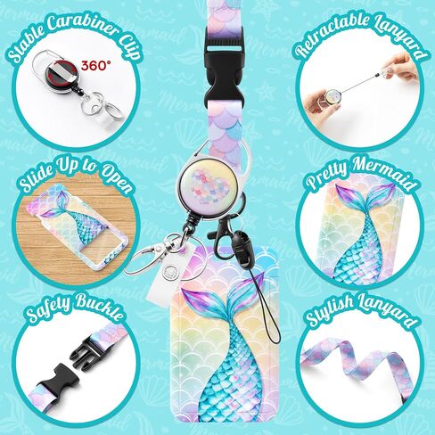 Mermaid ID Badge Holder with Breakaway Lanyard Badge Reel Cute Mermaid Tail Name Tag ID Card Case Strap Retractable Reel Clip Back to School Supplies for Girl Women Student Teacher Doctor Nurse Office in Saudi Arabia