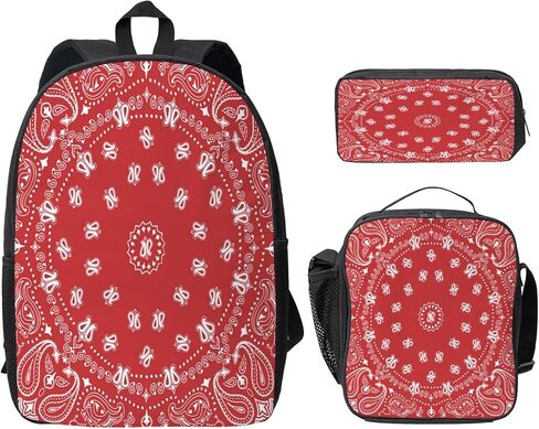 Blue Bandana Paisley Border Print 3PCS Backpack, Cute Shoulder Backpacks Lightweight Durable Laptop Bag, 17 Inch Backpack in Saudi Arabia