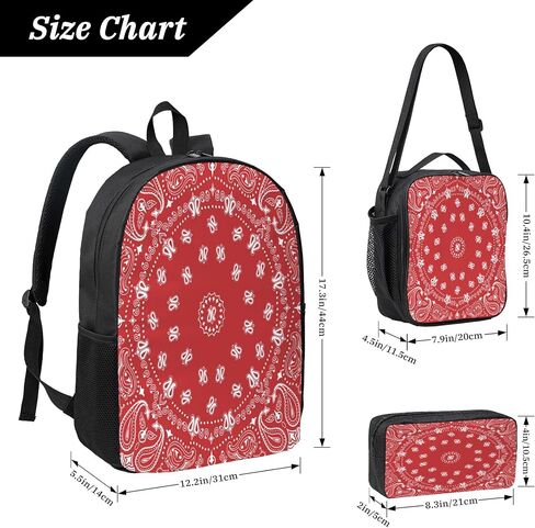 Blue Bandana Paisley Border Print 3PCS Backpack, Cute Shoulder Backpacks Lightweight Durable Laptop Bag, 17 Inch Backpack in Saudi Arabia
