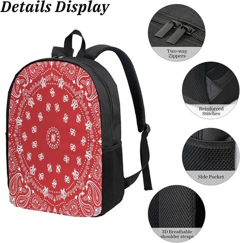 Blue Bandana Paisley Border Print 3PCS Backpack, Cute Shoulder Backpacks Lightweight Durable Laptop Bag, 17 Inch Backpack in Saudi Arabia