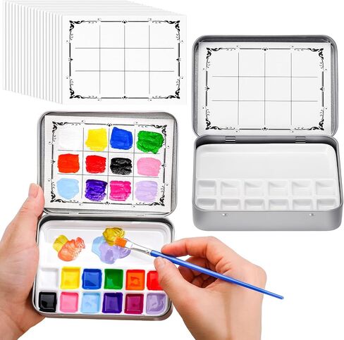 1 Set Ceramic Travel Watercolor Palette with Metal Box Watercolor Paper Portable Ceramic Paint Palette with 12 Well Porcelain Trays Easy to Clean Porcelain Mixing Tray for Gouache Painting in Saudi Arabia