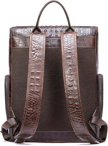 NIUCUNZH Premium Genuine Leather Laptop Backpack 14 Inch Large Capacity Daypack bag Travel Hiking Camping Crocodile Embossed Coffee in Saudi Arabia
