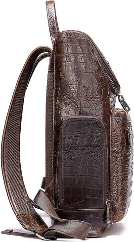 NIUCUNZH Premium Genuine Leather Laptop Backpack 14 Inch Large Capacity Daypack bag Travel Hiking Camping Crocodile Embossed Coffee in Saudi Arabia
